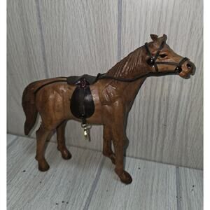 VINTAGE Leather Wrapped Horse Figure 7” Tall Equestrian Western Shelf Sitter